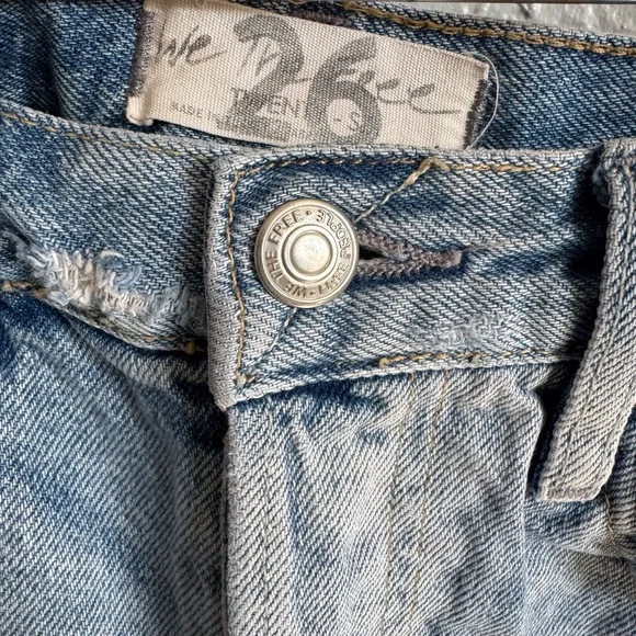 Free People Light Blue Distressed Jean Shorts - Picture 3 of 4